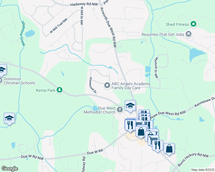 map of restaurants, bars, coffee shops, grocery stores, and more near 4081 Pine Log Drive in Marietta