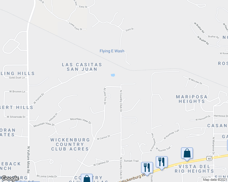 map of restaurants, bars, coffee shops, grocery stores, and more near 1455 North Lazy Fox Drive in Wickenburg
