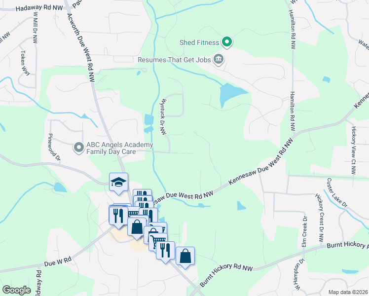 map of restaurants, bars, coffee shops, grocery stores, and more near 3784 Butterfield Drive Northwest in Kennesaw