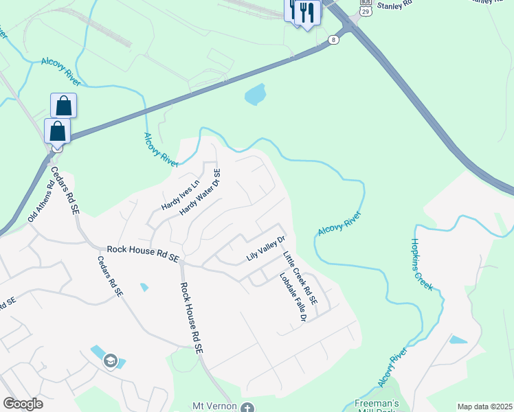 map of restaurants, bars, coffee shops, grocery stores, and more near 1749 Charcoal Ives Road in Lawrenceville