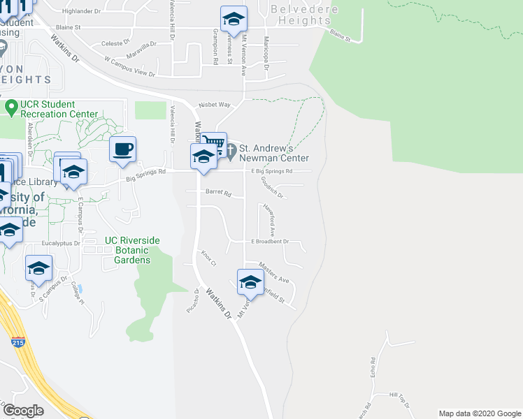 map of restaurants, bars, coffee shops, grocery stores, and more near 4005 Haverford Avenue in Riverside