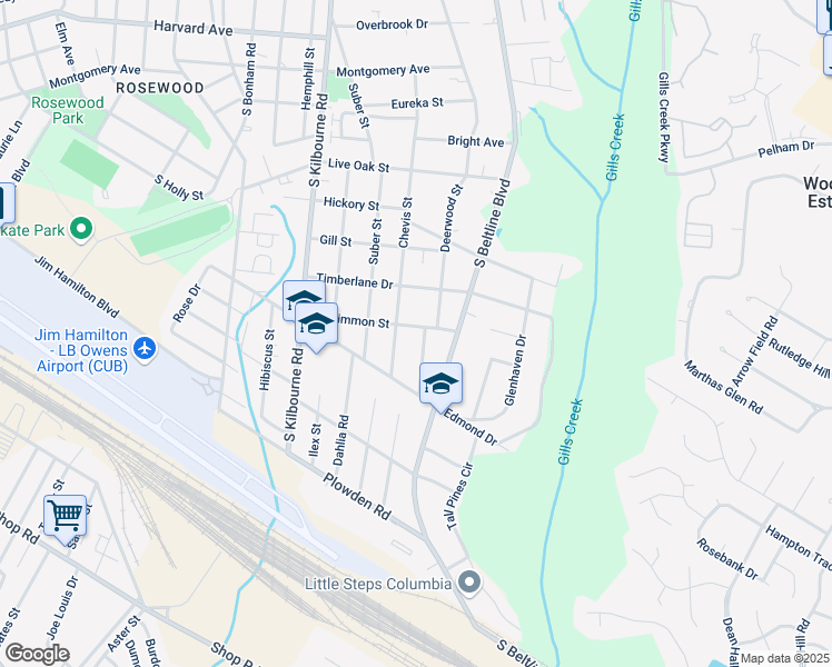 map of restaurants, bars, coffee shops, grocery stores, and more near 1312 Deerwood Street in Columbia