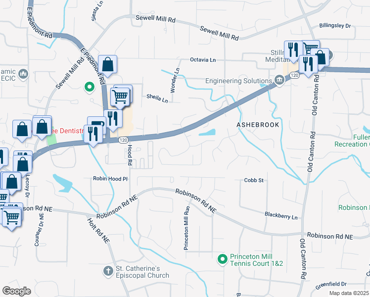 map of restaurants, bars, coffee shops, grocery stores, and more near in Marietta