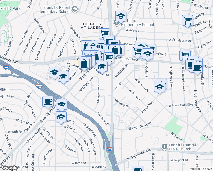 map of restaurants, bars, coffee shops, grocery stores, and more near 6944 Knowlton Place in Los Angeles
