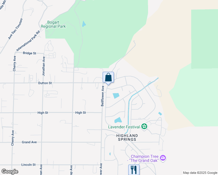 map of restaurants, bars, coffee shops, grocery stores, and more near 10100 Frontier Trail in Beaumont