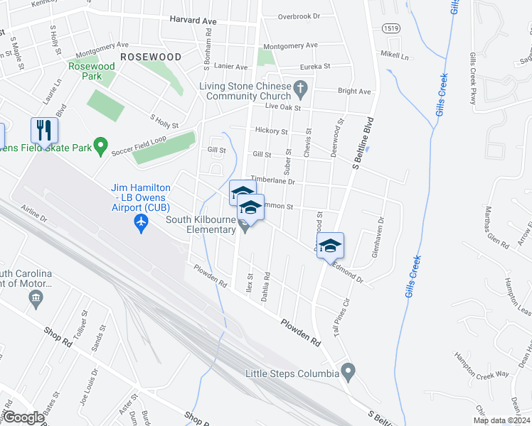 map of restaurants, bars, coffee shops, grocery stores, and more near 1316 Hancock Street in Columbia
