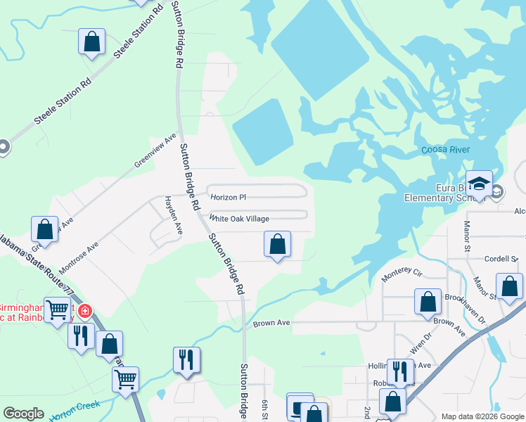 map of restaurants, bars, coffee shops, grocery stores, and more near 37 Country Lane in Rainbow City