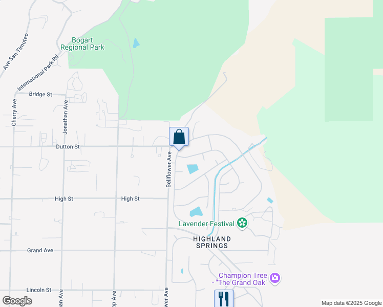 map of restaurants, bars, coffee shops, grocery stores, and more near 40798 Cheyenne Trail in Cherry Valley