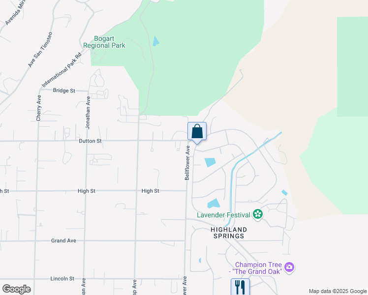 map of restaurants, bars, coffee shops, grocery stores, and more near 40715 Dutton Street in Cherry Valley