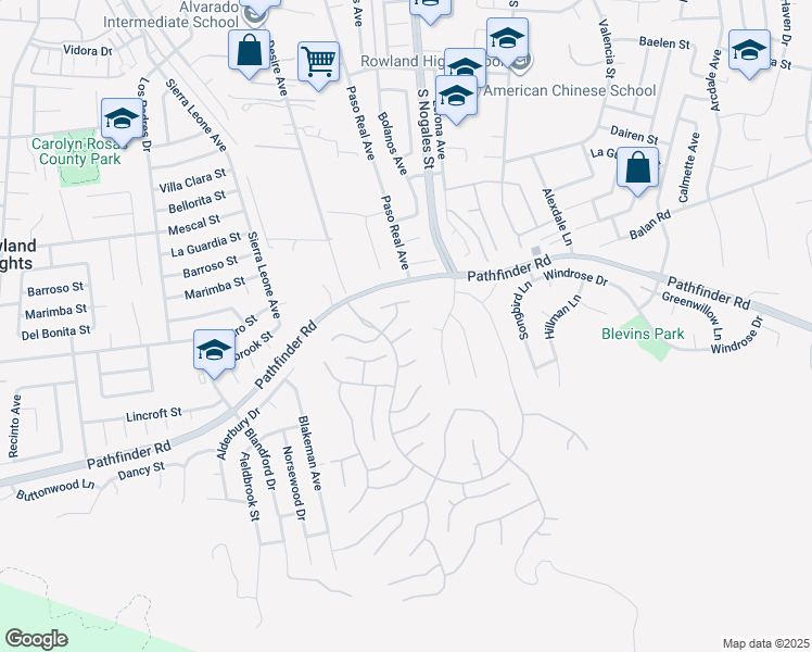 map of restaurants, bars, coffee shops, grocery stores, and more near 18923 Kensley Place in Rowland Heights