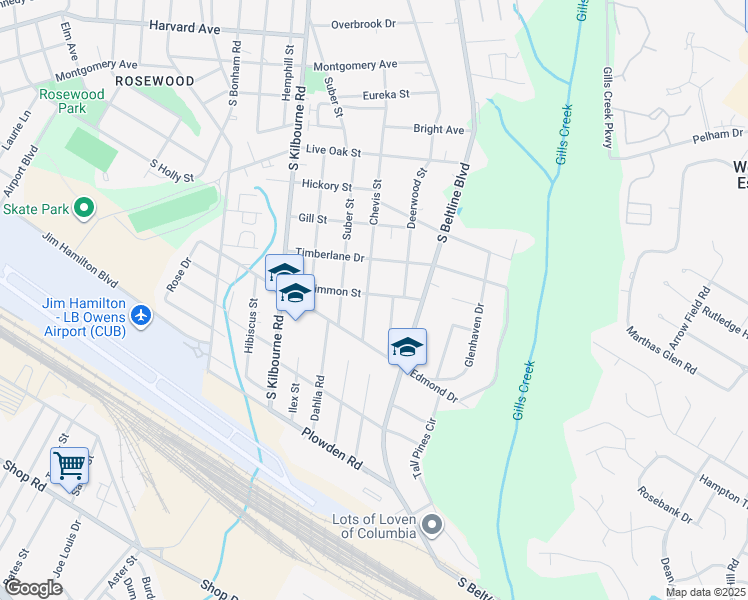 map of restaurants, bars, coffee shops, grocery stores, and more near 1311 Chevis Street in Columbia