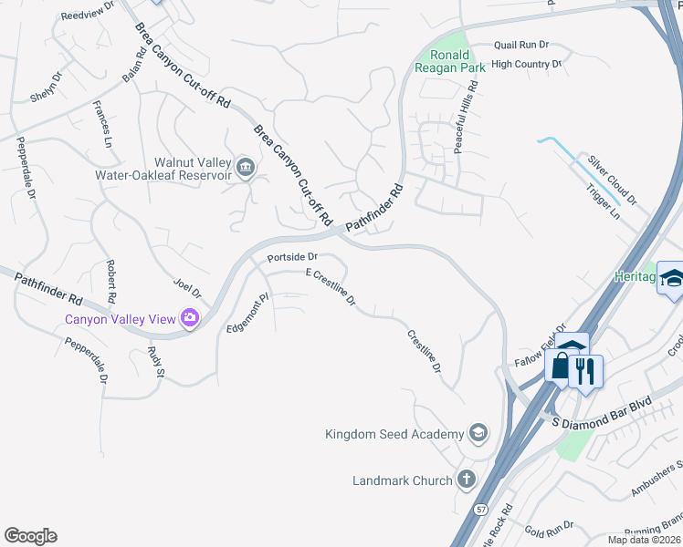 map of restaurants, bars, coffee shops, grocery stores, and more near 20388 Portside Drive in Walnut