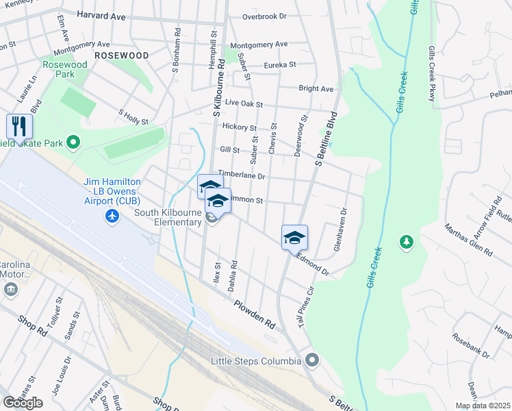 map of restaurants, bars, coffee shops, grocery stores, and more near 1304 Suber Street in Columbia