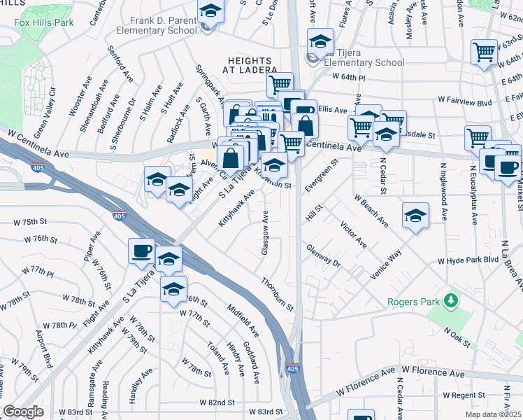 map of restaurants, bars, coffee shops, grocery stores, and more near 7015 1/2 Glasgow Avenue in Los Angeles