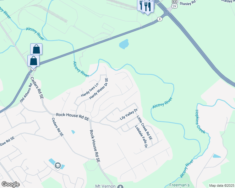 map of restaurants, bars, coffee shops, grocery stores, and more near 1676 Charcoal Ives Road in Lawrenceville