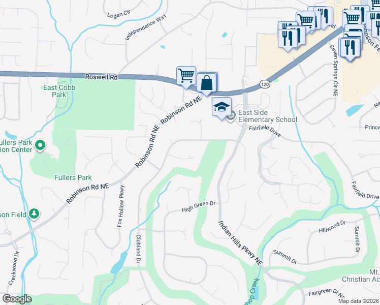 map of restaurants, bars, coffee shops, grocery stores, and more near 3753 Greenview Drive in Marietta