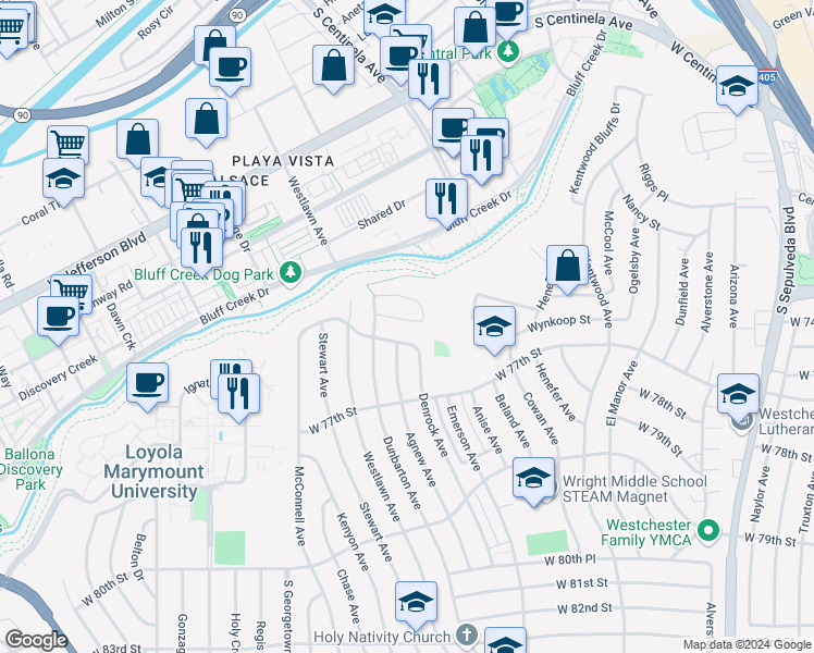 map of restaurants, bars, coffee shops, grocery stores, and more near 6738 Andover Lane in Los Angeles