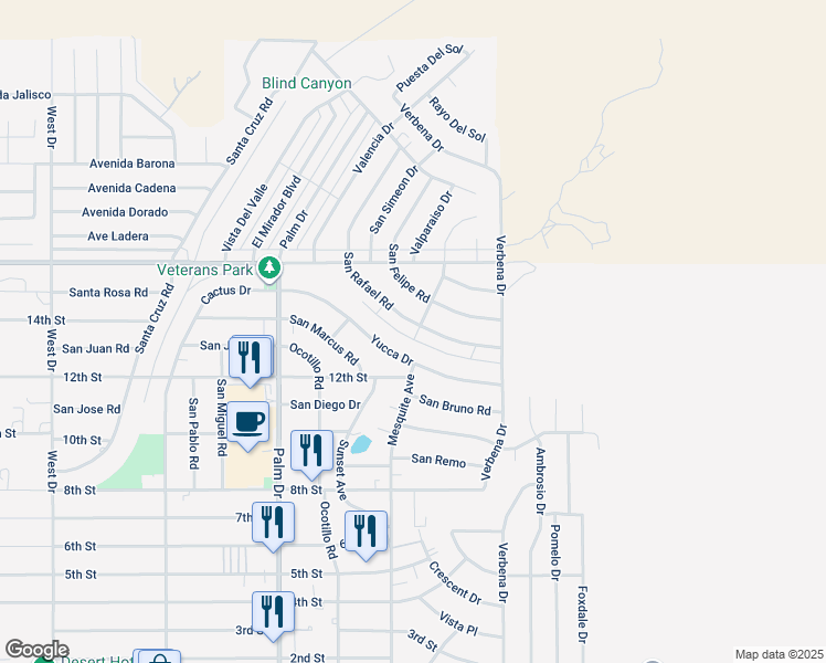 map of restaurants, bars, coffee shops, grocery stores, and more near 66759 San Rafael Road in Desert Hot Springs