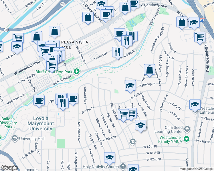 map of restaurants, bars, coffee shops, grocery stores, and more near 6738 Andover Lane in Los Angeles