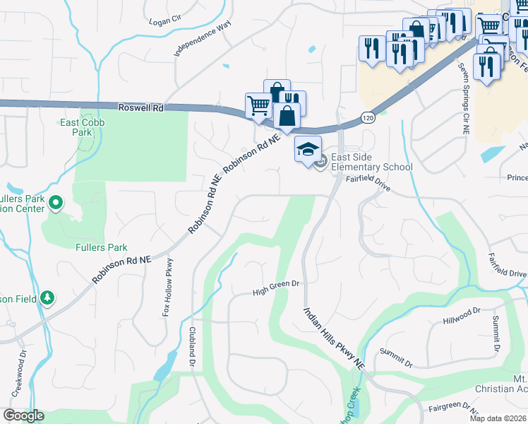 map of restaurants, bars, coffee shops, grocery stores, and more near 3753 Greenview Drive in Marietta