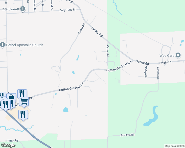 map of restaurants, bars, coffee shops, grocery stores, and more near 60003 Justin Lane in Amory