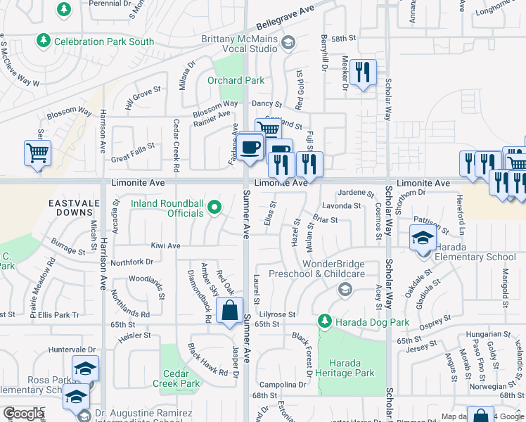 map of restaurants, bars, coffee shops, grocery stores, and more near 13353 Jimson Court in Corona