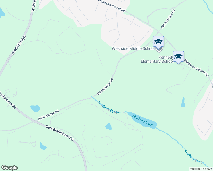 map of restaurants, bars, coffee shops, grocery stores, and more near 613 Bill Rutledge Road in Winder