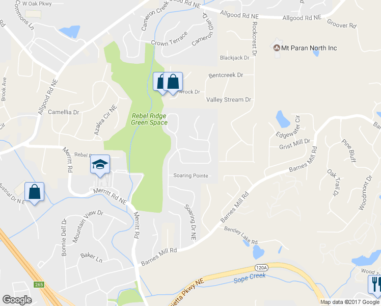 map of restaurants, bars, coffee shops, grocery stores, and more near 1040 Soaring Drive Northeast in Marietta