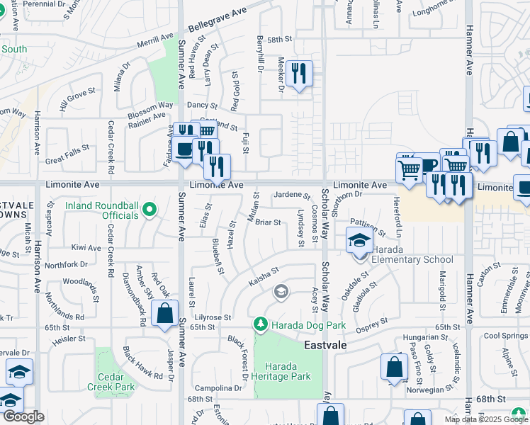 map of restaurants, bars, coffee shops, grocery stores, and more near 13173 Lavonda Street in Corona
