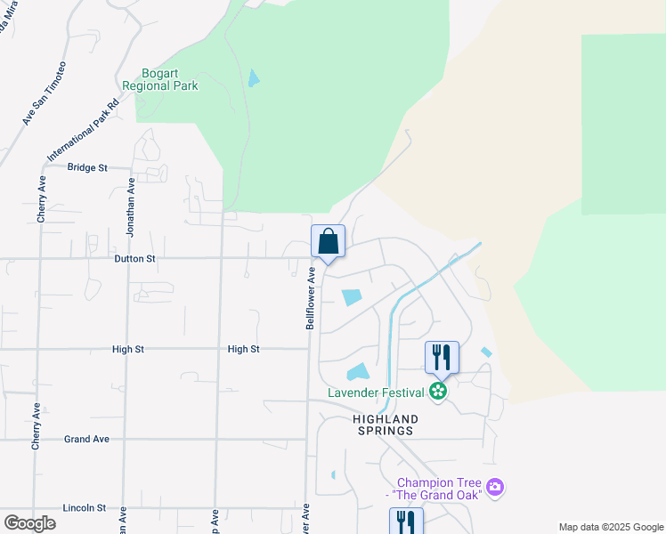 map of restaurants, bars, coffee shops, grocery stores, and more near 10080 Frontier Trail in Cherry Valley