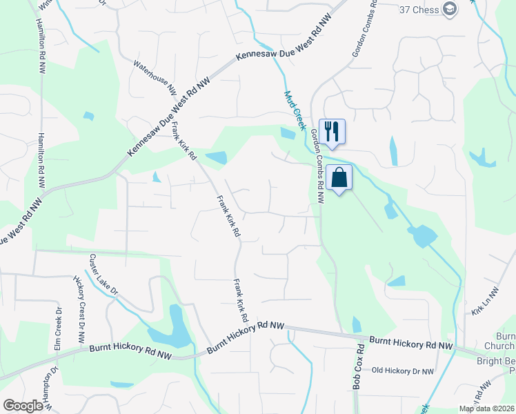 map of restaurants, bars, coffee shops, grocery stores, and more near 2930 Fallwood Drive Northwest in Marietta