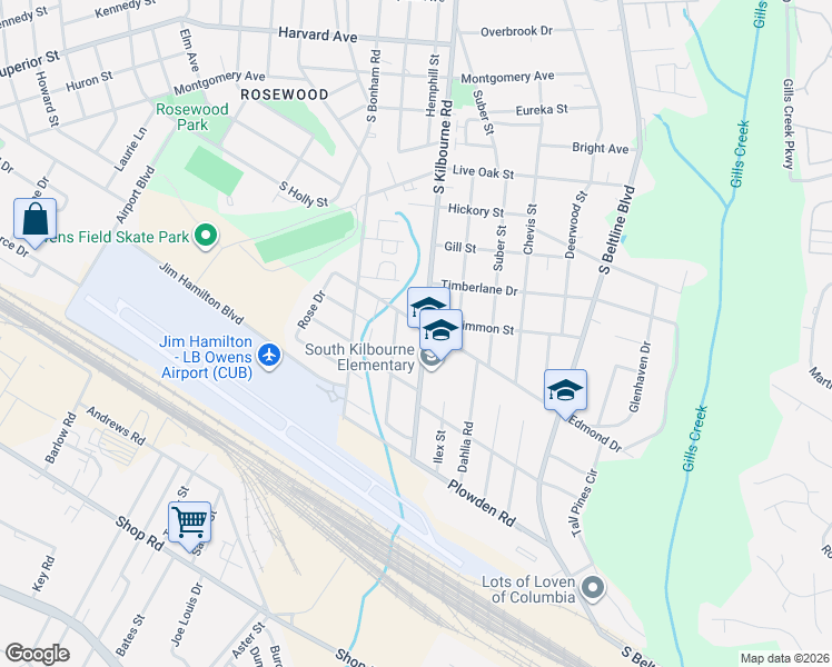 map of restaurants, bars, coffee shops, grocery stores, and more near 1326 Hibiscus Street in Columbia