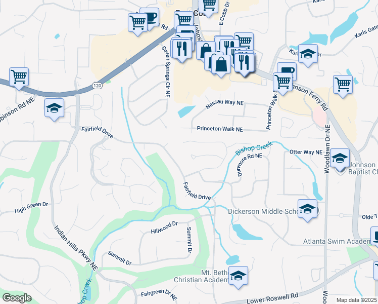 map of restaurants, bars, coffee shops, grocery stores, and more near 4334 Collingham Trace Northeast in Marietta