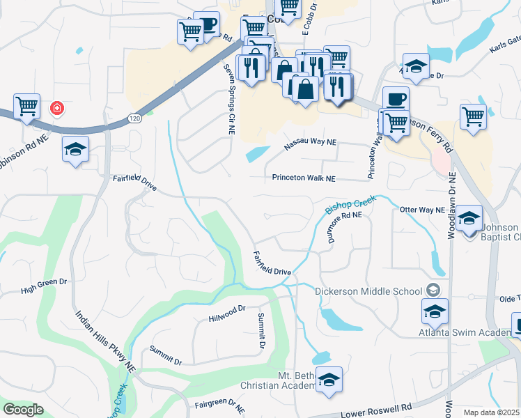 map of restaurants, bars, coffee shops, grocery stores, and more near 4334 Collingham Trace Northeast in Marietta