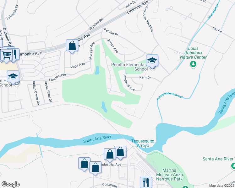 map of restaurants, bars, coffee shops, grocery stores, and more near 6292 Avenue Juan Diaz in Riverside