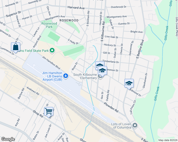 map of restaurants, bars, coffee shops, grocery stores, and more near 1326 Hibiscus Street in Columbia