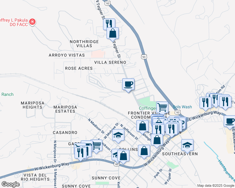 map of restaurants, bars, coffee shops, grocery stores, and more near 411 Cavaness Avenue in Wickenburg
