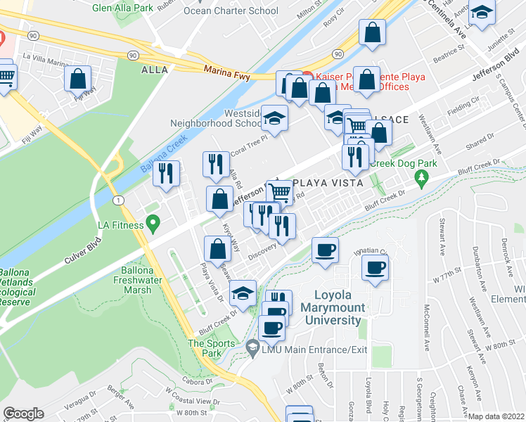 map of restaurants, bars, coffee shops, grocery stores, and more near 13031 Villosa Place in Los Angeles