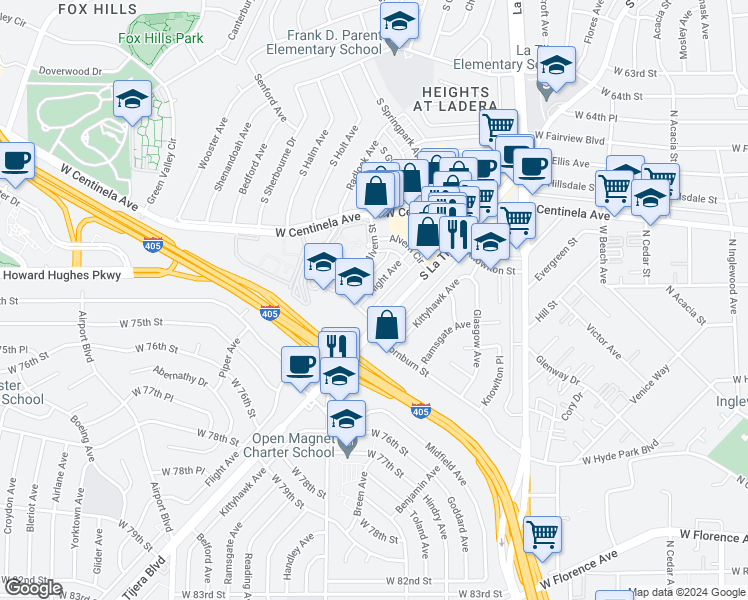 map of restaurants, bars, coffee shops, grocery stores, and more near 5537 Thornburn Street in Los Angeles