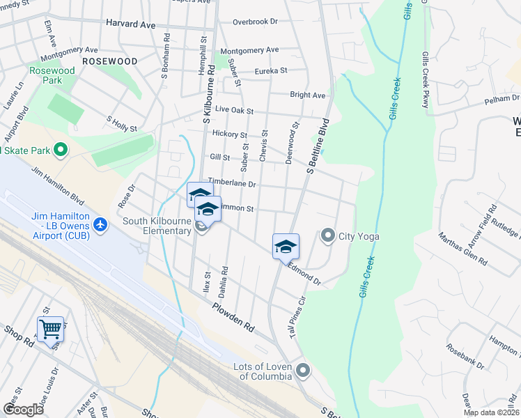 map of restaurants, bars, coffee shops, grocery stores, and more near 1311 Chevis Street in Columbia