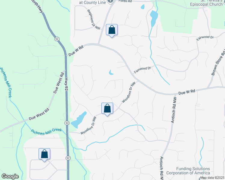 map of restaurants, bars, coffee shops, grocery stores, and more near 751 Braidwood Cove Northwest in Acworth