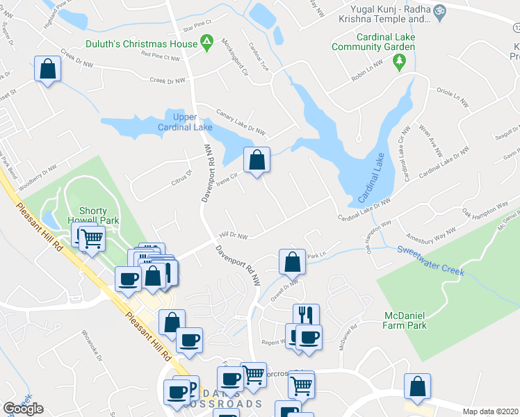 map of restaurants, bars, coffee shops, grocery stores, and more near 2612 Donald Court Northwest in Duluth