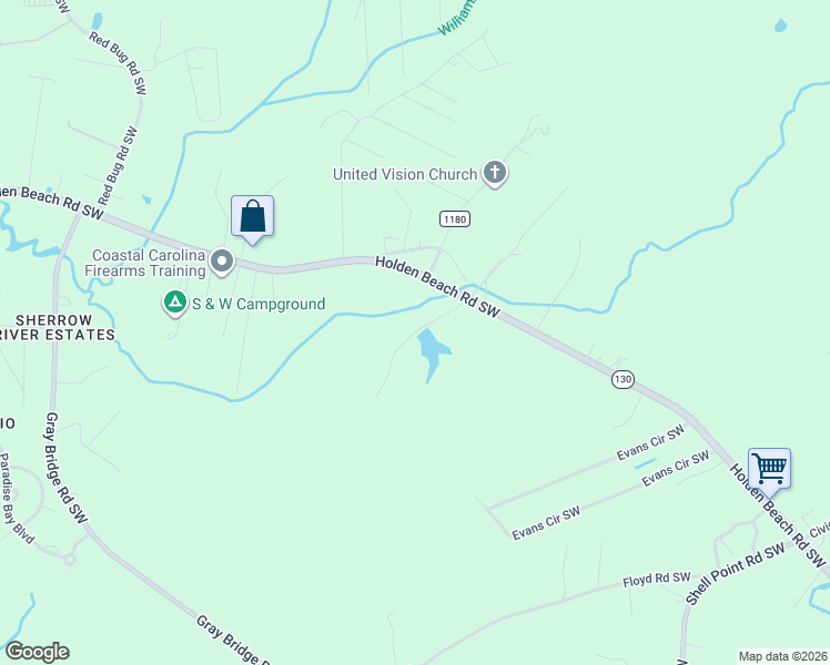 map of restaurants, bars, coffee shops, grocery stores, and more near Lina Trail Southwest in Shallotte