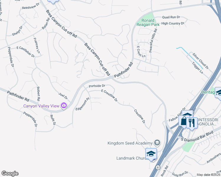 map of restaurants, bars, coffee shops, grocery stores, and more near 20374 Portside Drive in Walnut