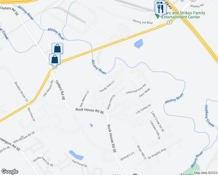 map of restaurants, bars, coffee shops, grocery stores, and more near 342 Hardy Ives Lane in Lawrenceville