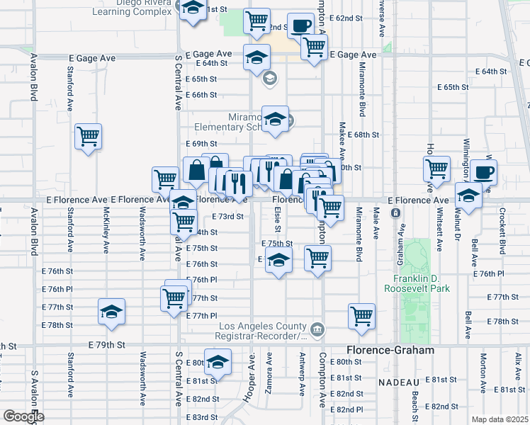 map of restaurants, bars, coffee shops, grocery stores, and more near 7314 Mace Place in Los Angeles