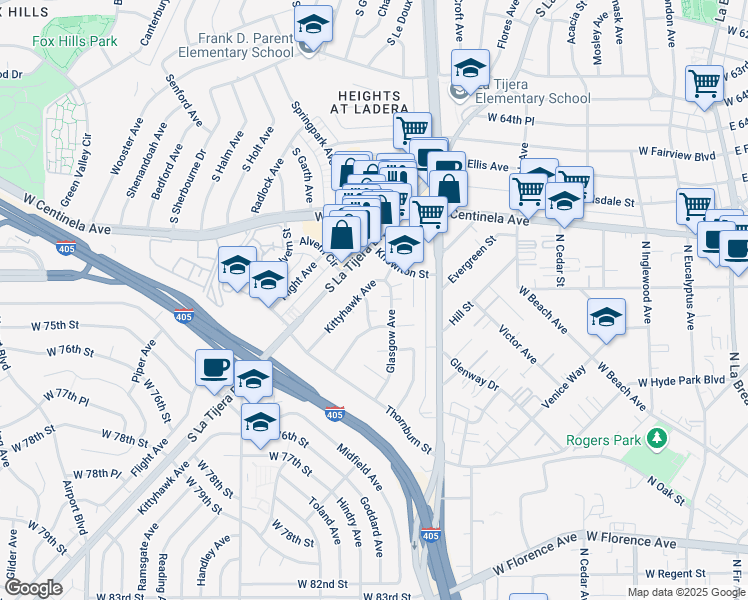 map of restaurants, bars, coffee shops, grocery stores, and more near 7015 1/2 Glasgow Avenue in Los Angeles