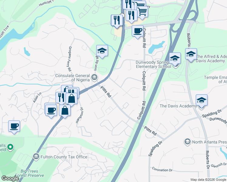 map of restaurants, bars, coffee shops, grocery stores, and more near 325 Amador Circle Northeast in Atlanta