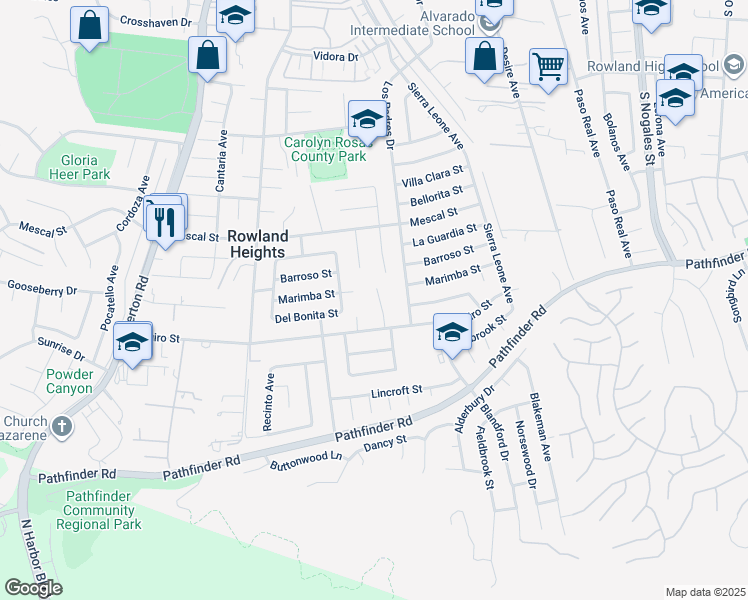 map of restaurants, bars, coffee shops, grocery stores, and more near 2543 Doubletree Lane in Rowland Heights