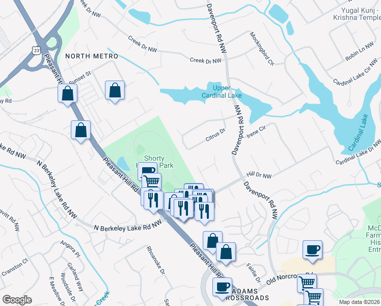 map of restaurants, bars, coffee shops, grocery stores, and more near 2689 Tina Court Northwest in Duluth